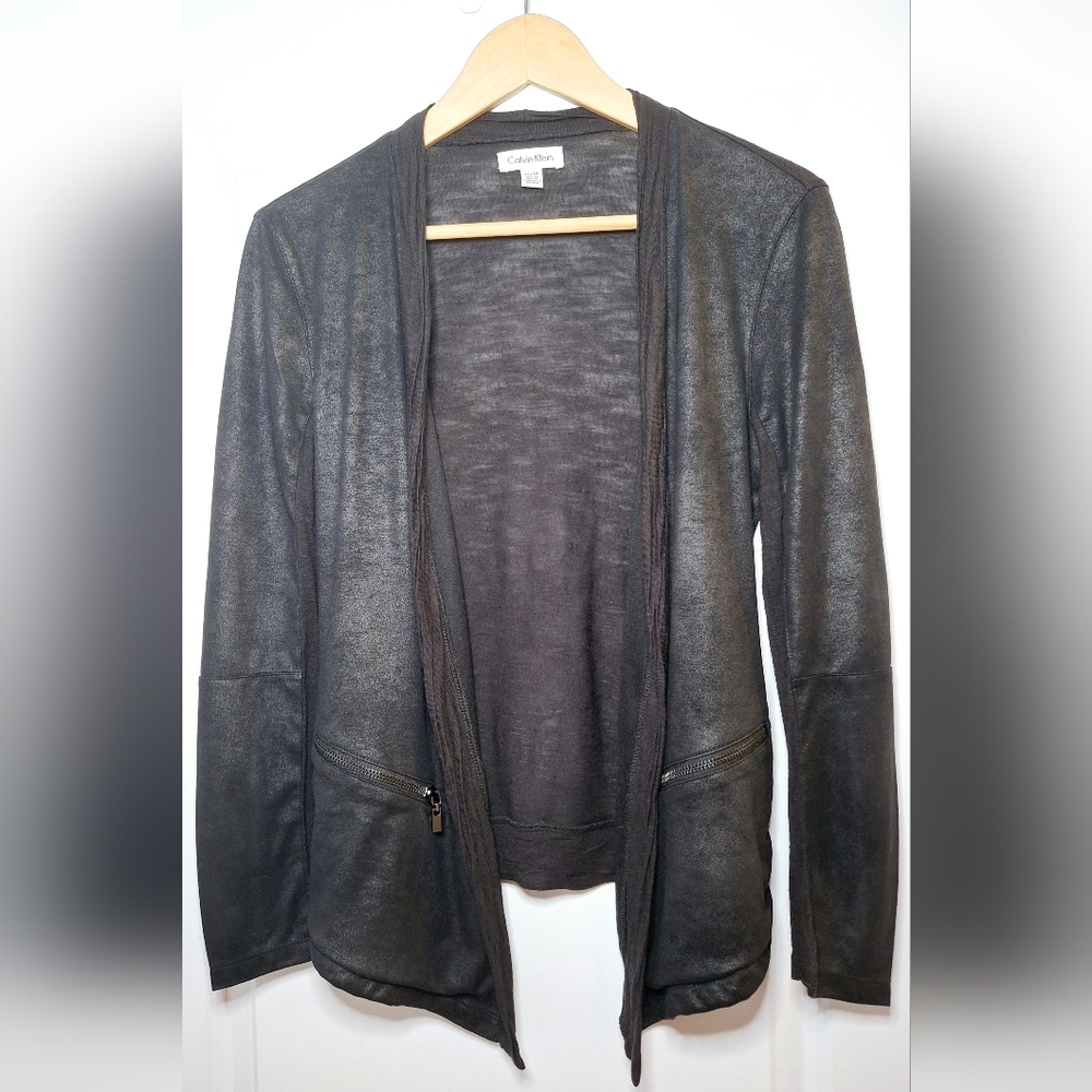Calvin Klein Faux Leather Open Cardigan (XS)